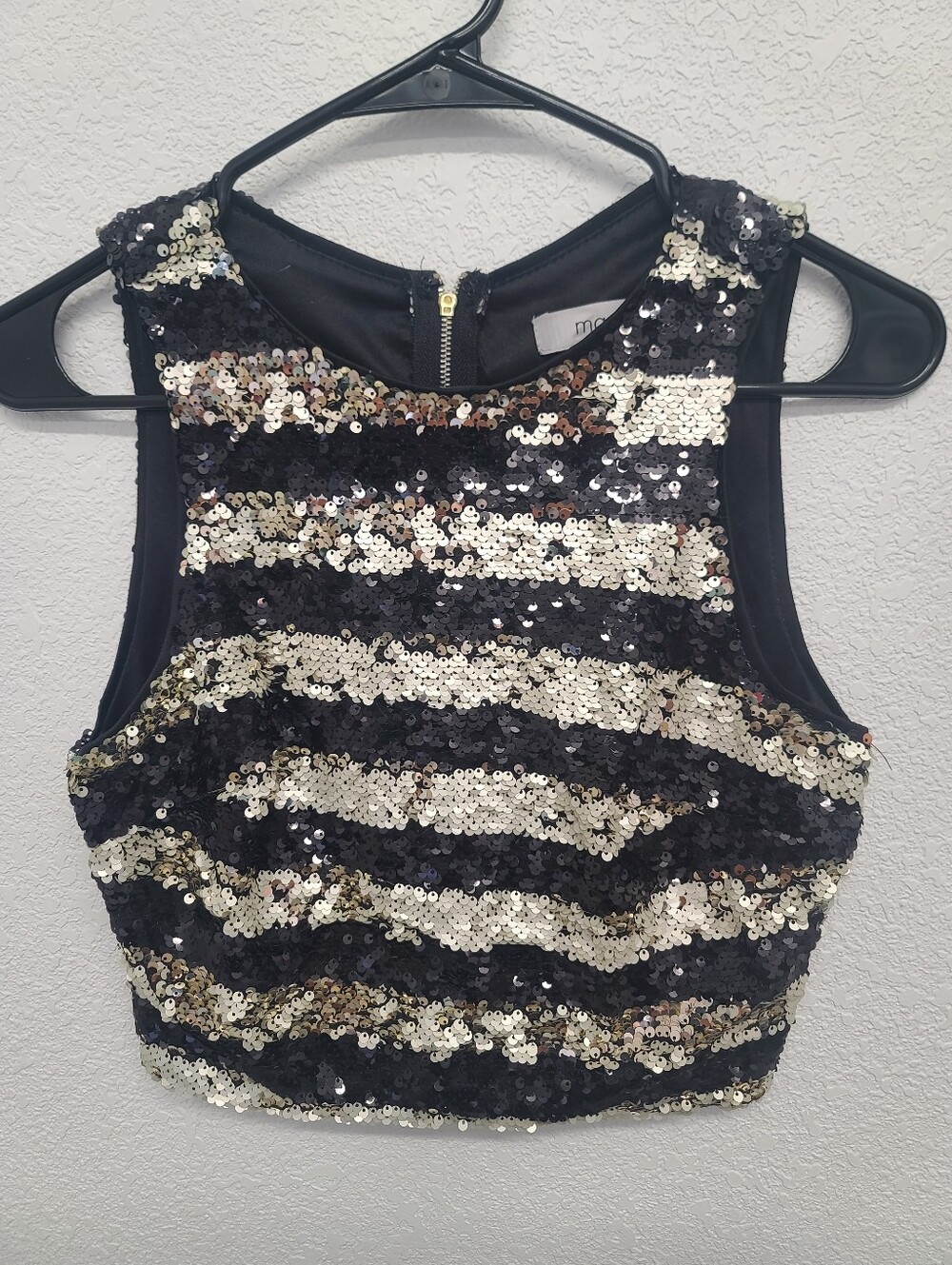 Sequin Striped Crop Top - Black & Gold